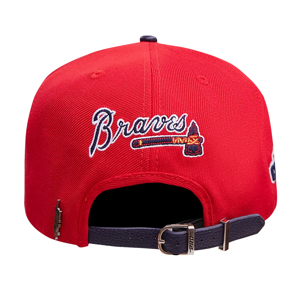 MLB ATLANTA BRAVES OLD ENGLISH UNISEX 6 PANEL LEATHER STRAPBACK (RED)