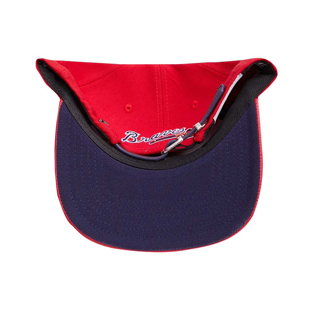 MLB ATLANTA BRAVES OLD ENGLISH UNISEX 6 PANEL LEATHER STRAPBACK (RED)