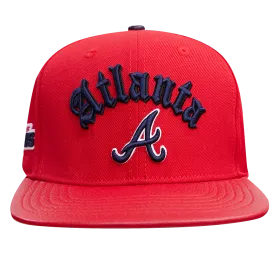 MLB ATLANTA BRAVES OLD ENGLISH UNISEX 6 PANEL LEATHER STRAPBACK (RED)