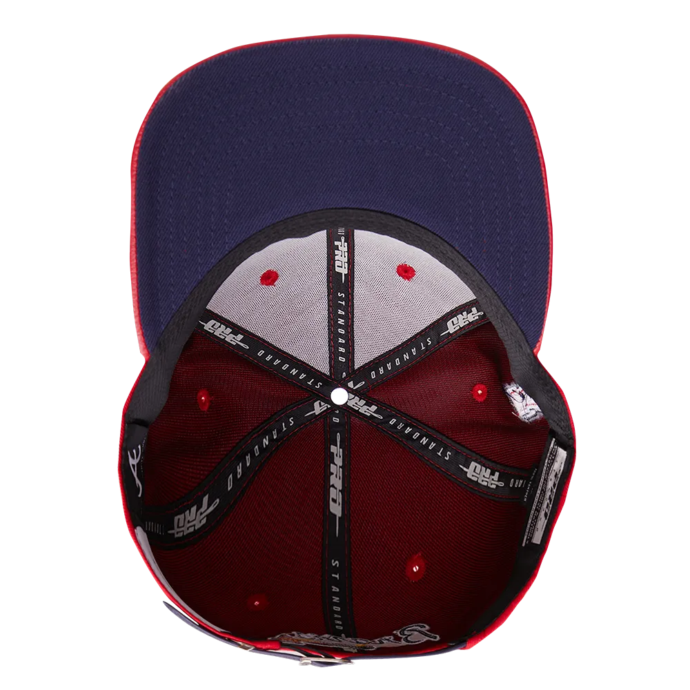 MLB ATLANTA BRAVES OLD ENGLISH UNISEX 6 PANEL LEATHER STRAPBACK (RED)