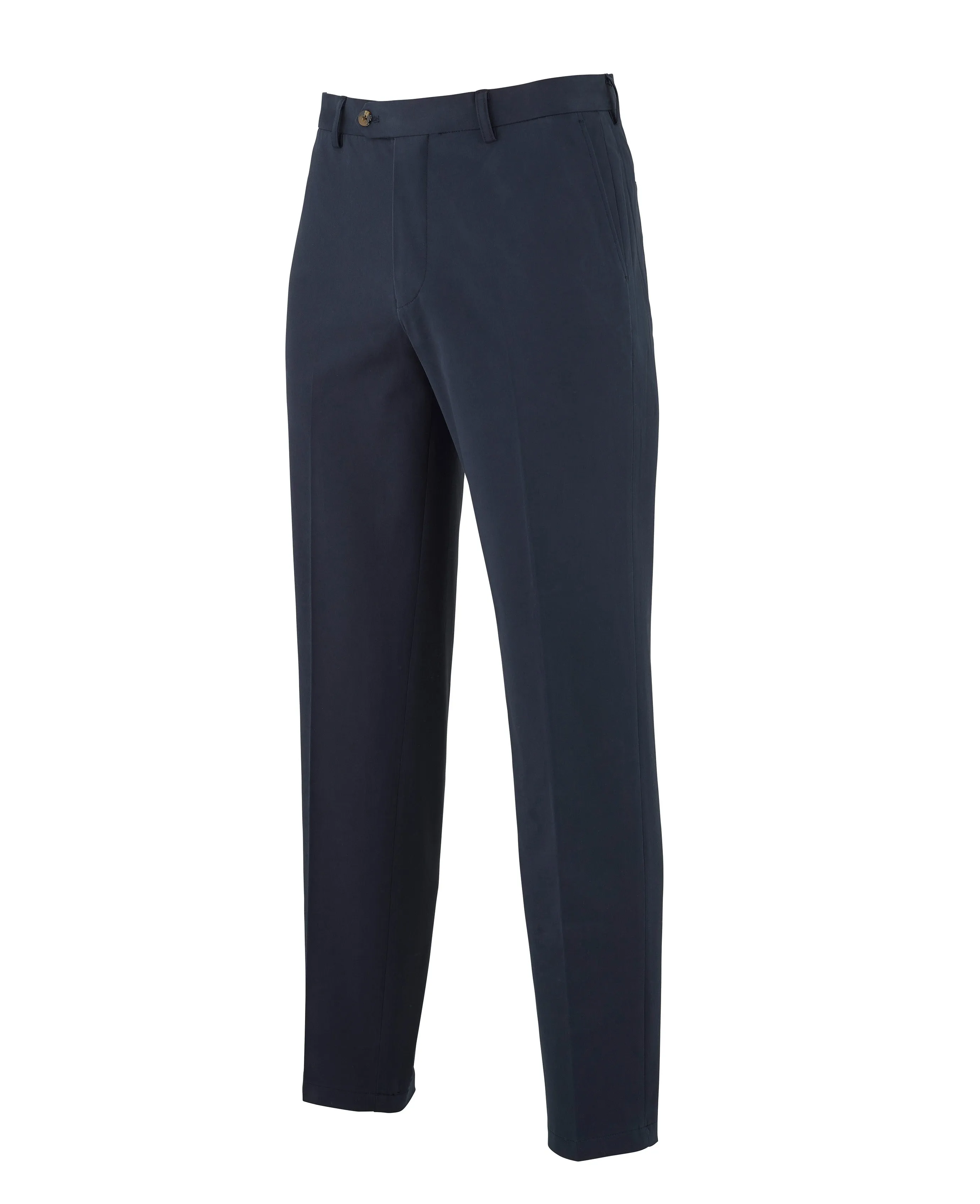 Navy Stretch Cotton Classic Fit Flat Front Chinos