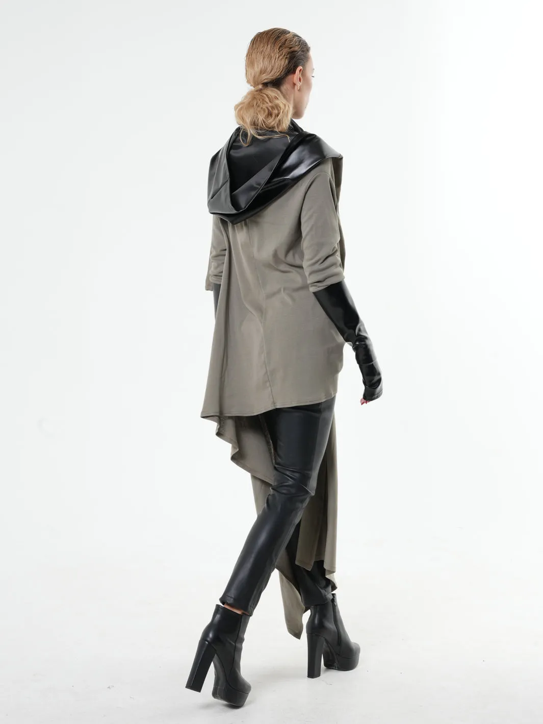 Oversized tunic with Leather Hood