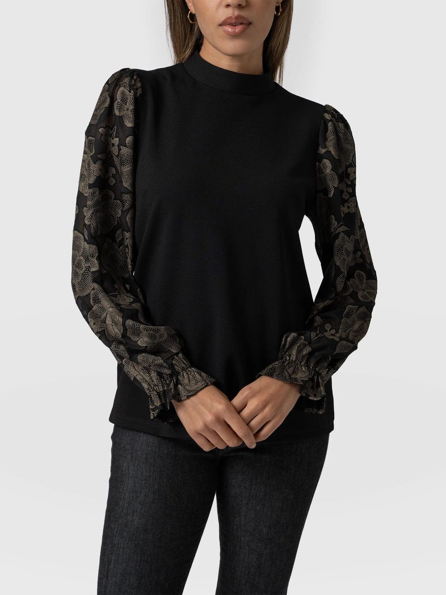 Penny Puff Long Sleeve Top - Black & Gold