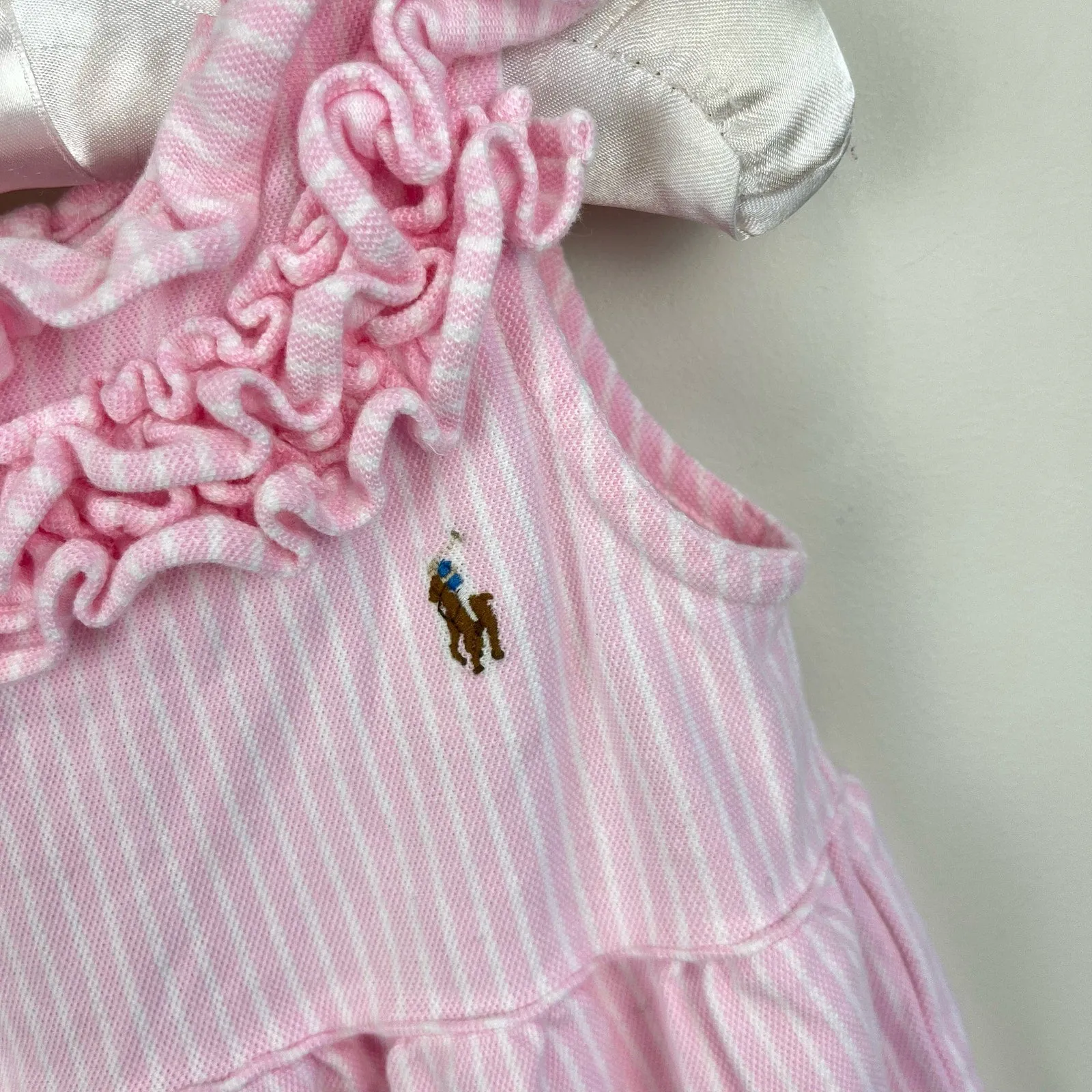 Ralph Lauren Ruffled Knit Bubble Shortall Pink 18 Months