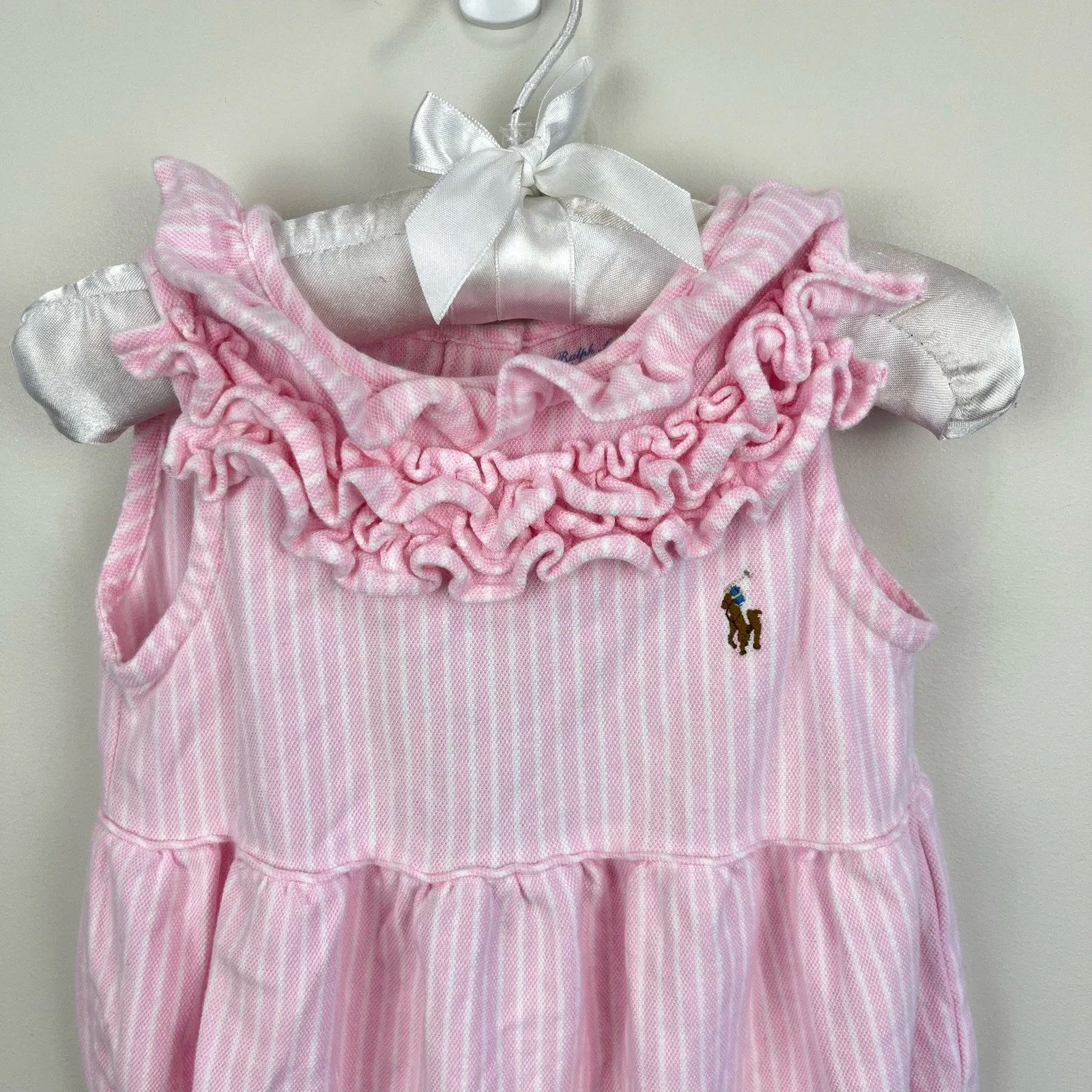 Ralph Lauren Ruffled Knit Bubble Shortall Pink 18 Months