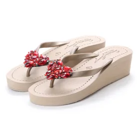 Red Heart - Rhinestone Mid Wedge Flip Flops