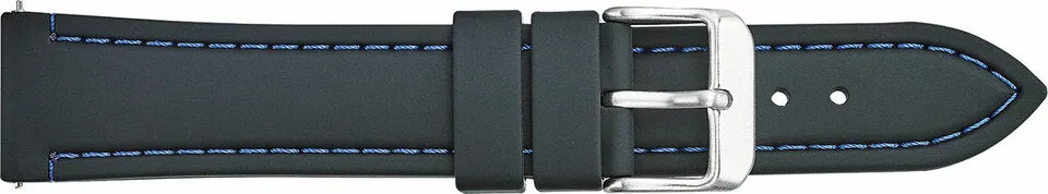 Silicone Sports Watchband with EZ Release pins Black with Blue Stitch