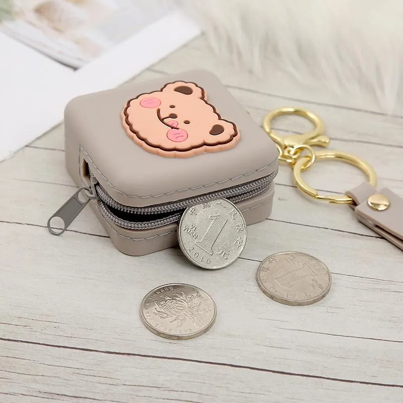 Square Storage Silicone Coin Pouch Keychain