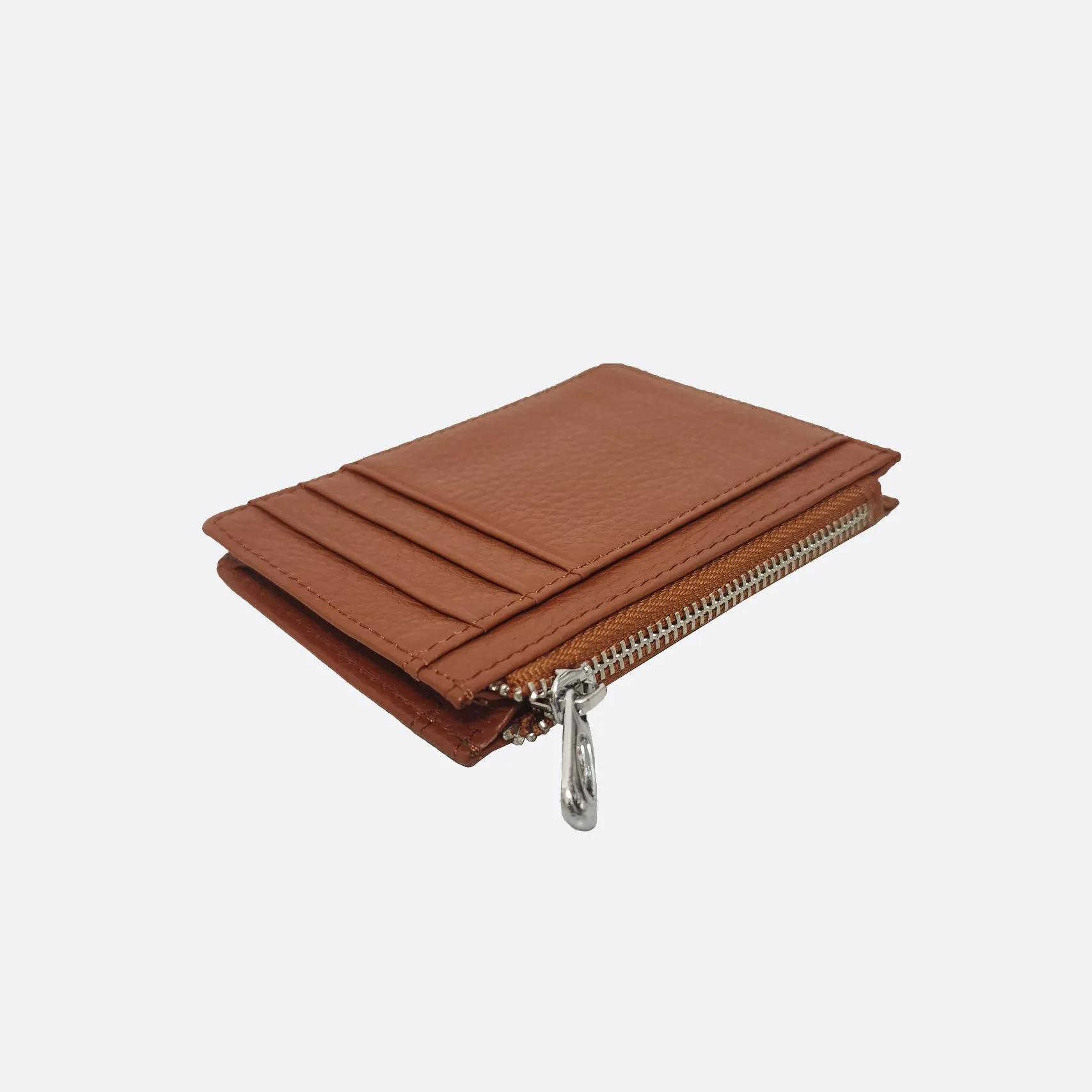 Unisex genuine cowhide leather card holder with zip